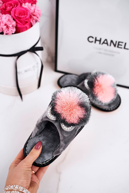 Dětské Domácí Pantofle S Bambulí šedé Cinderella
