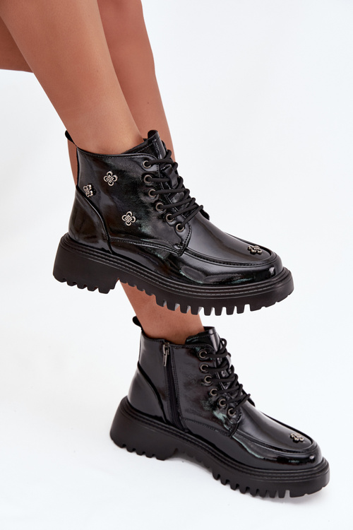 Kožené zateplené dámské boty s ozdobami Artiker 57C0345 Černé