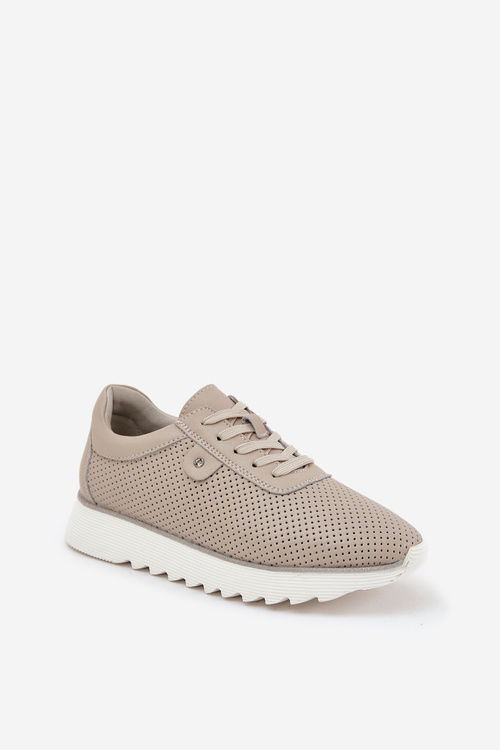 Kožené Sportovní Boty Na Platformě S Leskem D&A LR51-629 Béžové