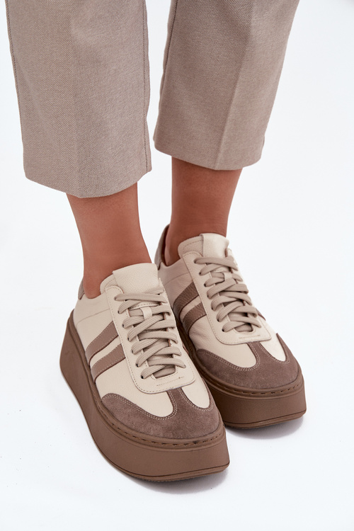 Kožené dámské tenisky na platformě Zazoo 3775 Béžové