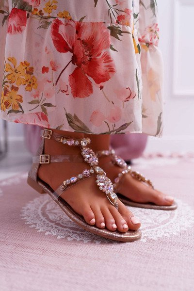 Ploché dámske sandále s šampanským zirkónom Karra