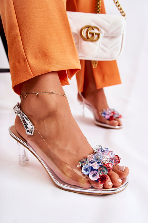 Elegantní sandály se krystaly stříbrne Lanette