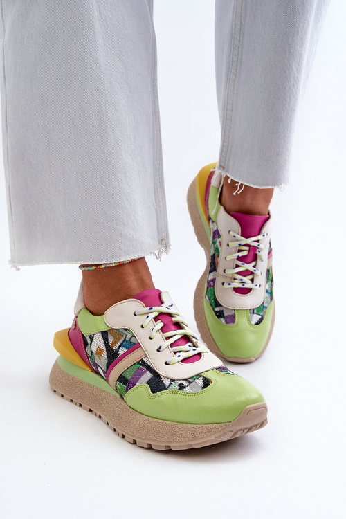 Dámske Kožené Topánky Na Platforme Maciejka 06322-09 Zeleno-Ružové