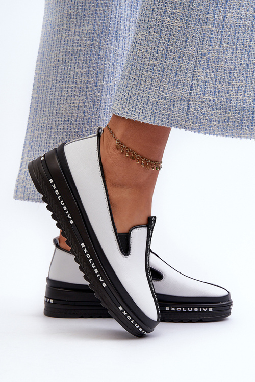 Dámské kožené polobotky na platformě S.Barski LR260 Bílé