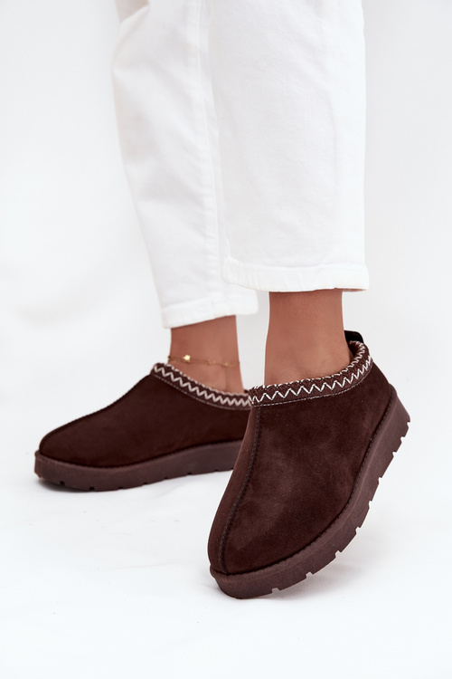 Nízke dámske snehule s výšivkou čokoládové Juvielle