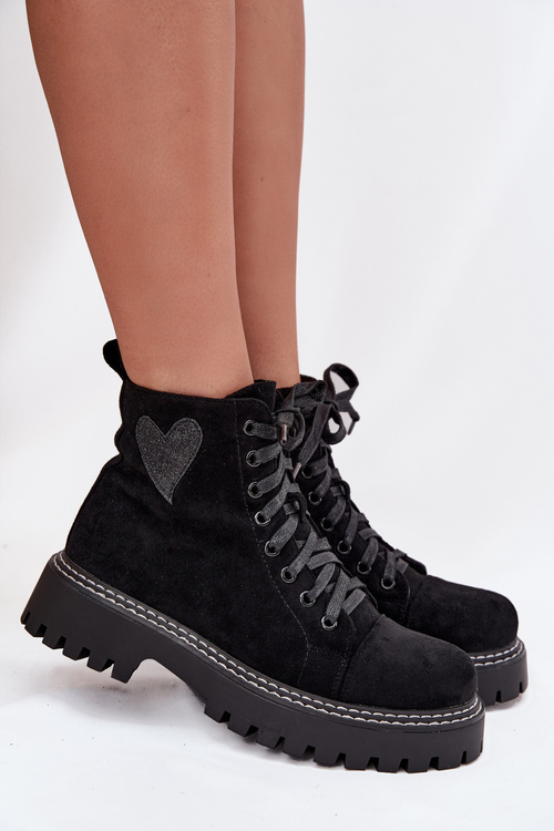 Dámské kotníkové boty s brokátovým srdcem černé Nariri
