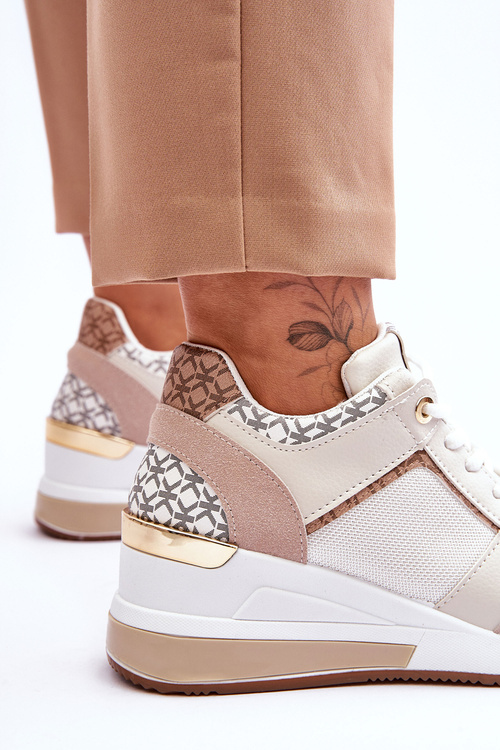 Dámská kožená sportovní obuv na klínku bíle Catrine