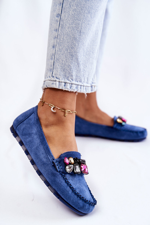 Dámské semišové mokasíny se zdobením modré Janetta