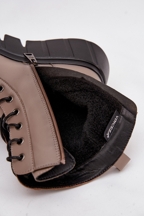 Dámske pracovné čižmy na platforme s podšívkou Vinceza 58588 tmavé béžové