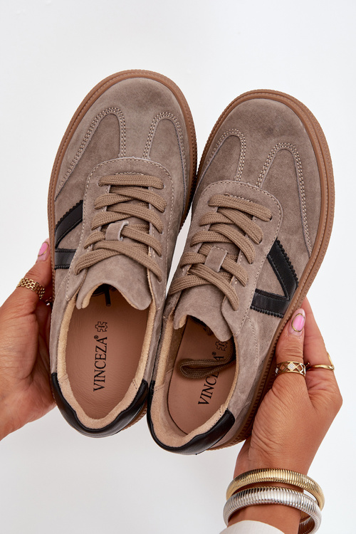 Semišové Dámské Sneakersy Na Platformě Vinceza 79562 Tmavě Béžové