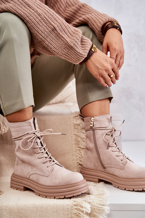 Dámské semišové boty se zavazováním Béžové Afra