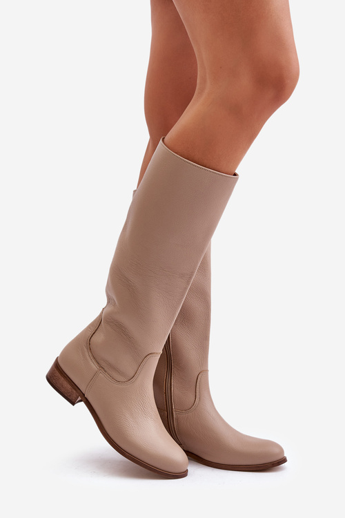 Kožené dámske čižmy do polovice lýtok na zips Lewski 3616 Béžové