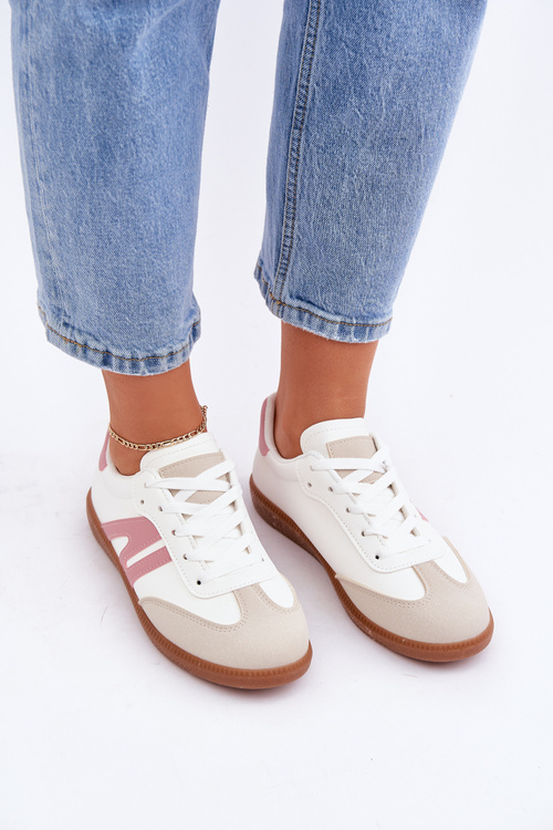 Nízké dámské sneakersy z eko kůže bílo-růžové Navidemi