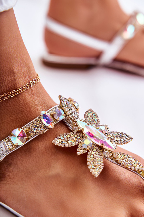 Dámské sandály žabky se krystaly stříbrne Sorine