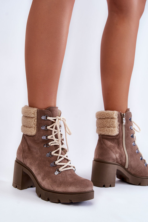 Ženské semišové podpätky čipky -up hnedé lemar Phenya