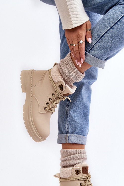 Dámské kožené trapery se kožešinou světlou béžovou Lynnvia