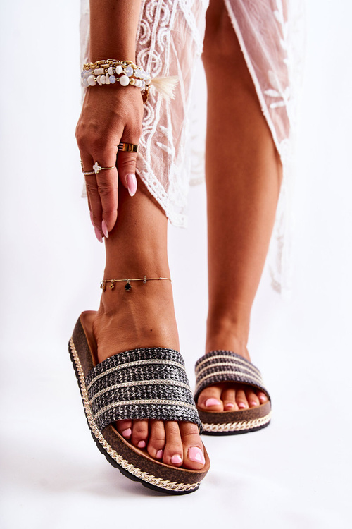 Dámské klasické pantofle s řetízkem Černá Maddy