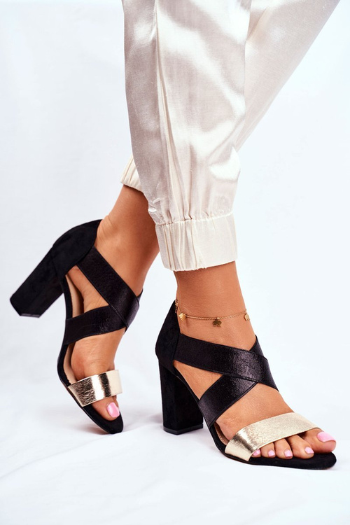 Elegantní Nazouvací Sandály Na Podpatku černé-Zlaté Varina