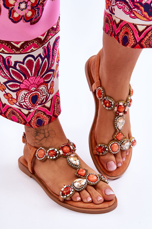 Suede Ploché Sandály S Kameny oranžové Dallas