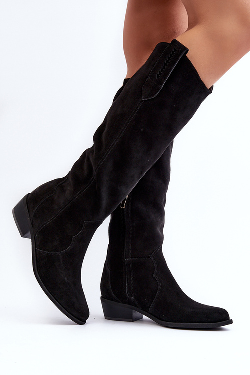 Zazoo 3427 Dámské Semišové Kozačky Cowboy Černé