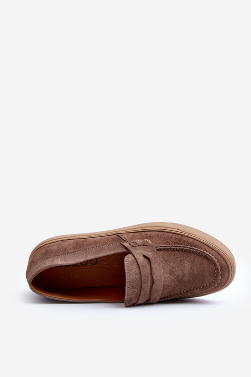 Mužské Semišové Polobotky Loafersy Zazoo 1574 Tmavě Beige