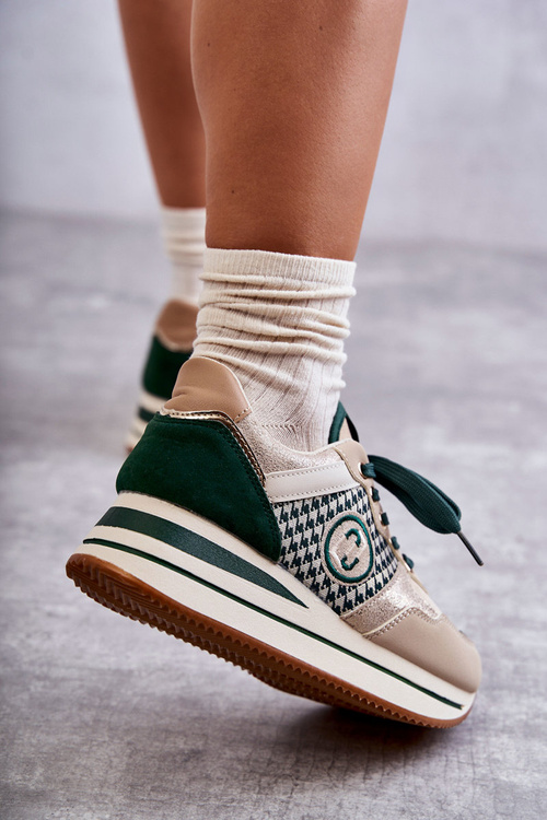 Módní dámská sportovní obuv na klínu béžovo-zelená Aronne