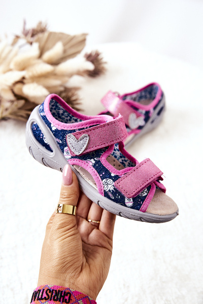 Befado Sandály na suchý zip 065X151 Námořnická modrá a růžová