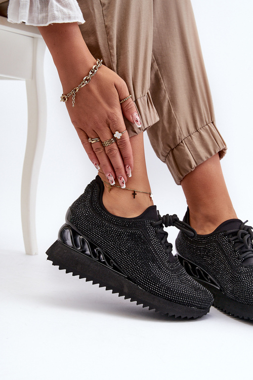 Dámske tenisky na klinu zdobené zirkónmi D&A MR38-377 Čierne