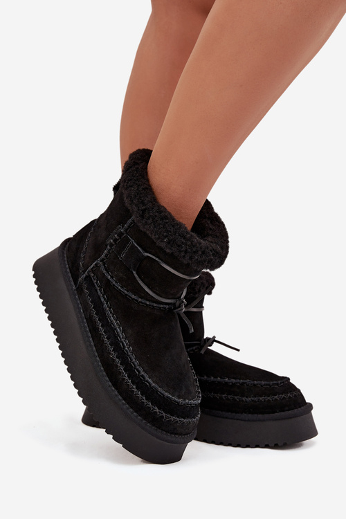 Semišové zimní boty pro ženy s ozdobnými švy Big Star SS274372 Černé