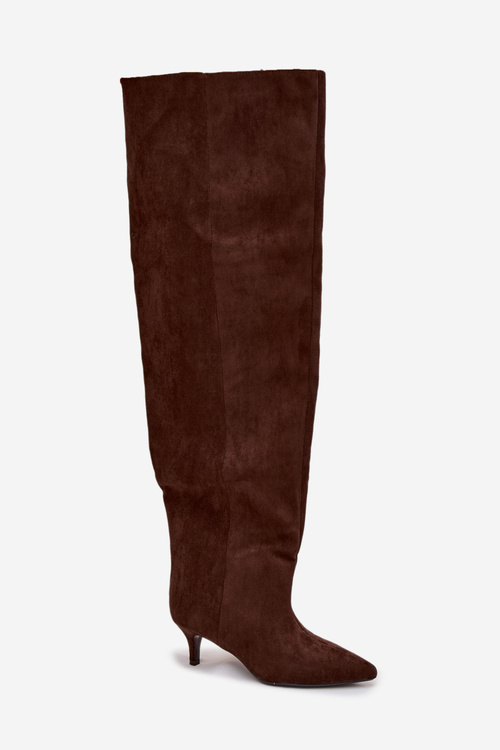 Línie dámske čižmy na podpätku čokoládové Ysolienne