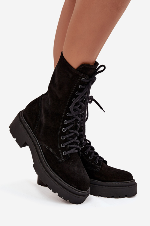 Dámské workery z přírodní semišové kůže vyhřívané Zazoo 4213 Černé