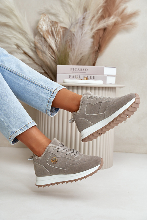 Zateplené kožené sportovní boty na platformě šedé Adite