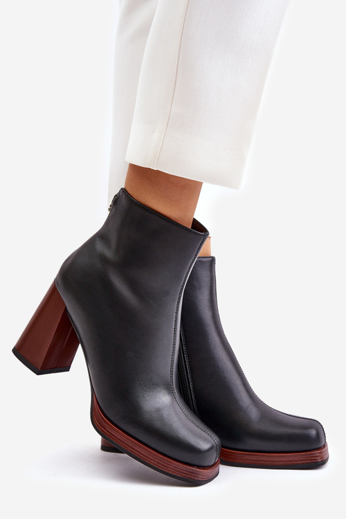 Kožené dámské botky na podpatku zateplené D&A JC42-37 Černé