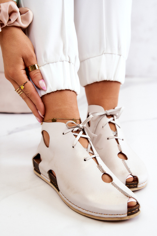 Světlé kožené boty Maciejka 03426-25 Světle béžová