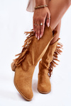 Dámske semišové kovbojské topánky s Camel Haddy Fringes