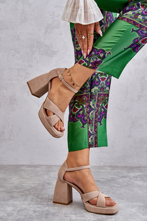 Dámske semišové vysoké podpätky Lewski Shoes 3221 Beige