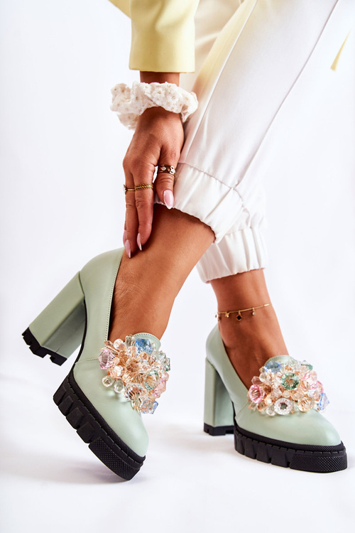 Elegantní lodičky S Ornamentem Hladká zelená Caterine