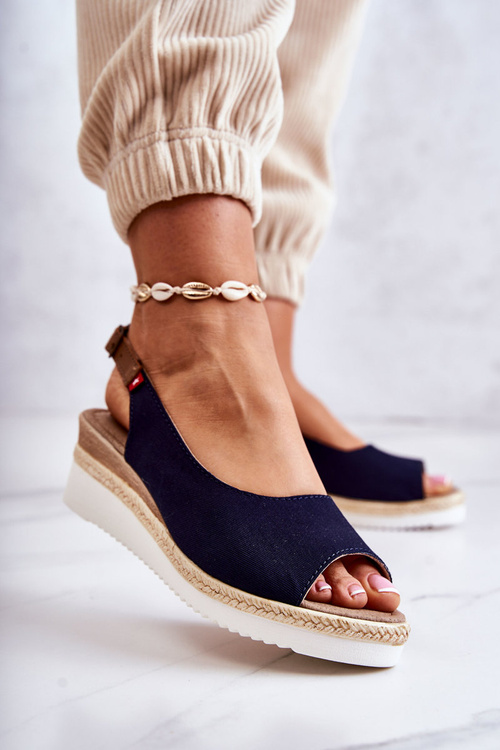 Dámske klinové sandále Veľká hviezda JJ276046 Navy Blue