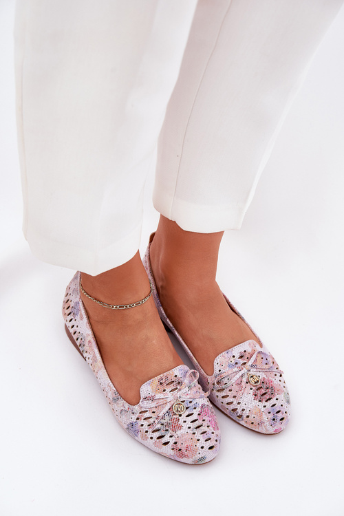 Děrované Baletky S Mašlí V Květinách Eko Semišové Multikolor Amepitrea