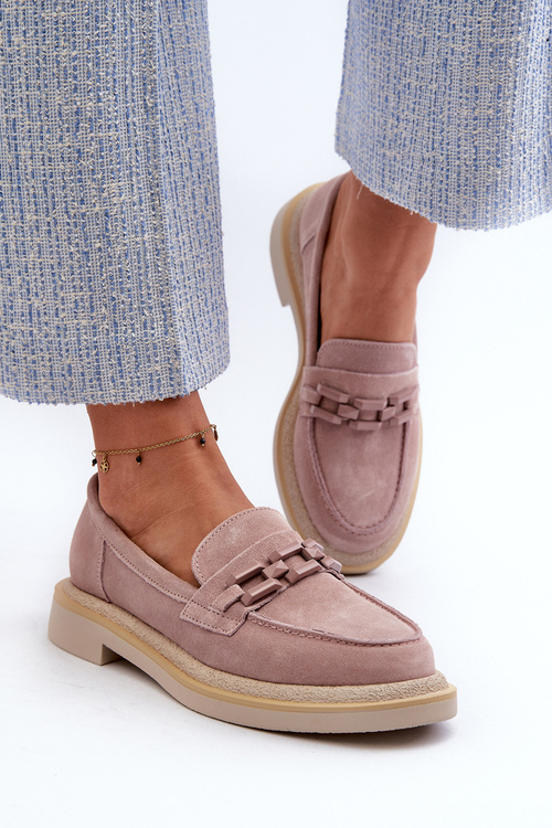 Dámské semišové mokasíny na ploché podrážce s ozdobou D&A TW101 Špinavě růžové