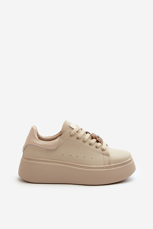 Dámske kožené tenisky na platforme s mašľou béžové Vinceza 66641