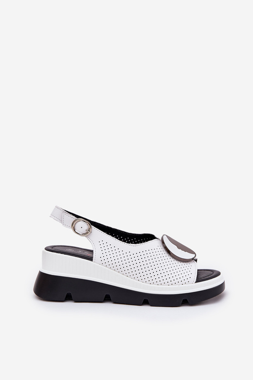 Kožené Dámske Sandále Na Klíne S Ozdobou S.Barski LR51-788 Biele