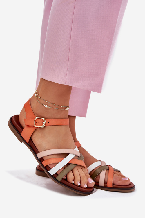 Dámske Sandále S Preplietajúcimi Sa Páskami Oranžové Sergio Leone SK090H