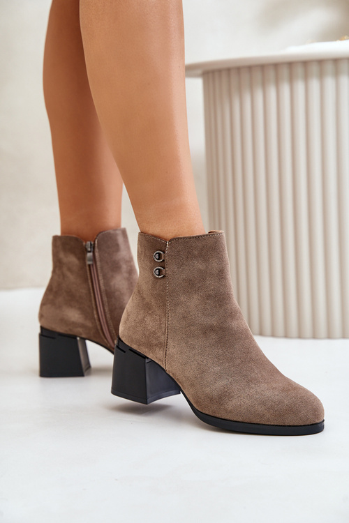 Dámské Botky Na Podpatku Se Zipem Tmavě Béžové Tinamar