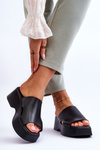 Dámské kožené sandály na platformě Černé Lucami