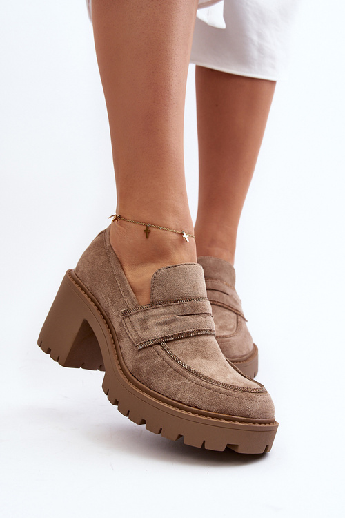 Dámske topánky na masívnom opätku khaki Feneli