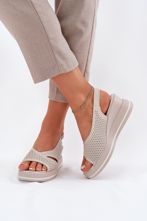 Dámské Kožené Sandály Na Klínu S.Barski LR51-660 Béžové