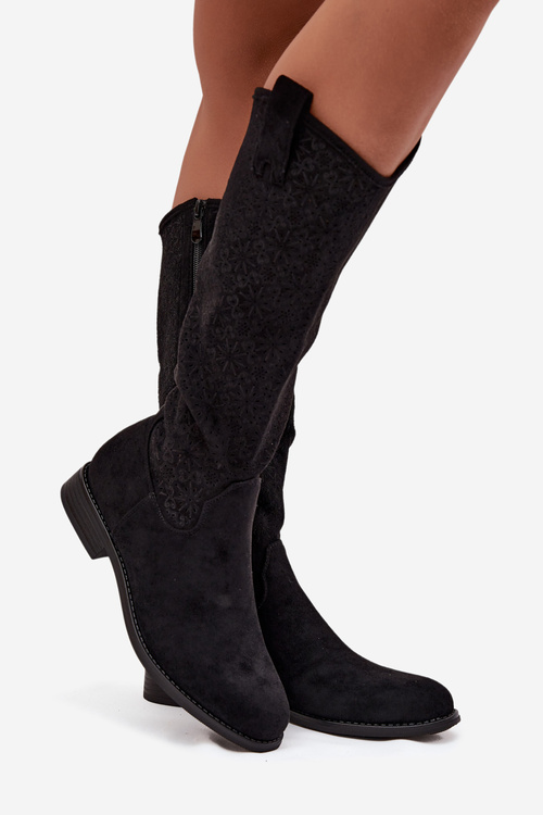 Dámské Kozačky Síťované Na Ploché Podpatky S Bar ski HY52 534 Černé