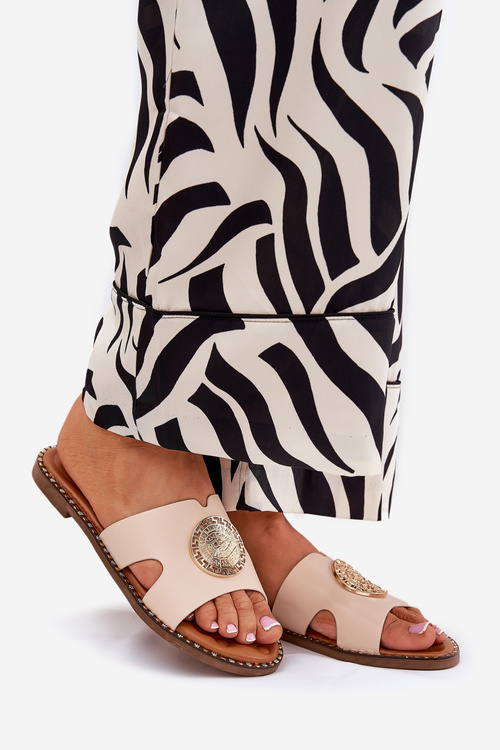 Ploché Dámske Šľapky S Dekoratívnym Detailom Béžové Oferry