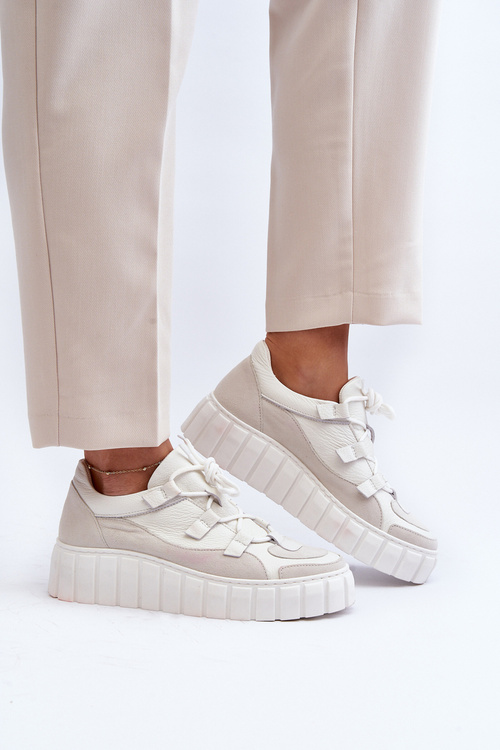 Dámske kožené športové topánky na platforme M01/1 Zazoo svetlo béžové